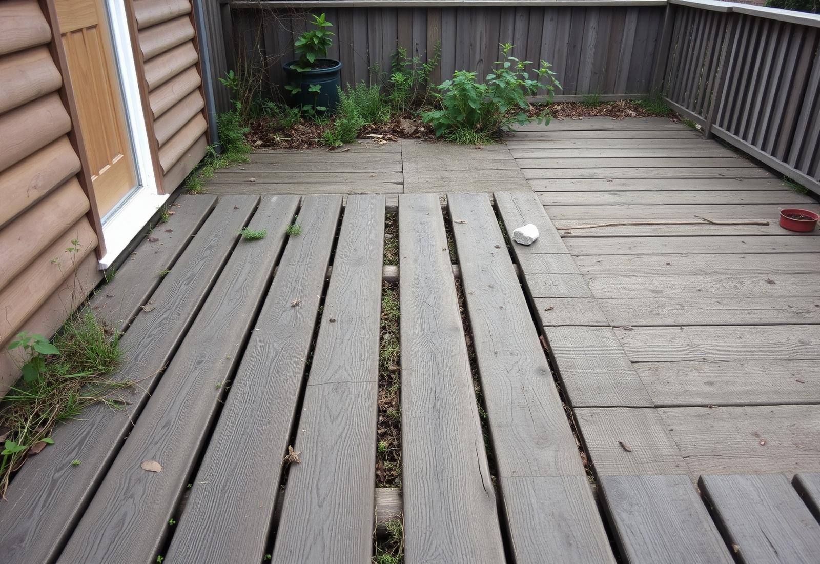 Tired timber garden deck before the transformation