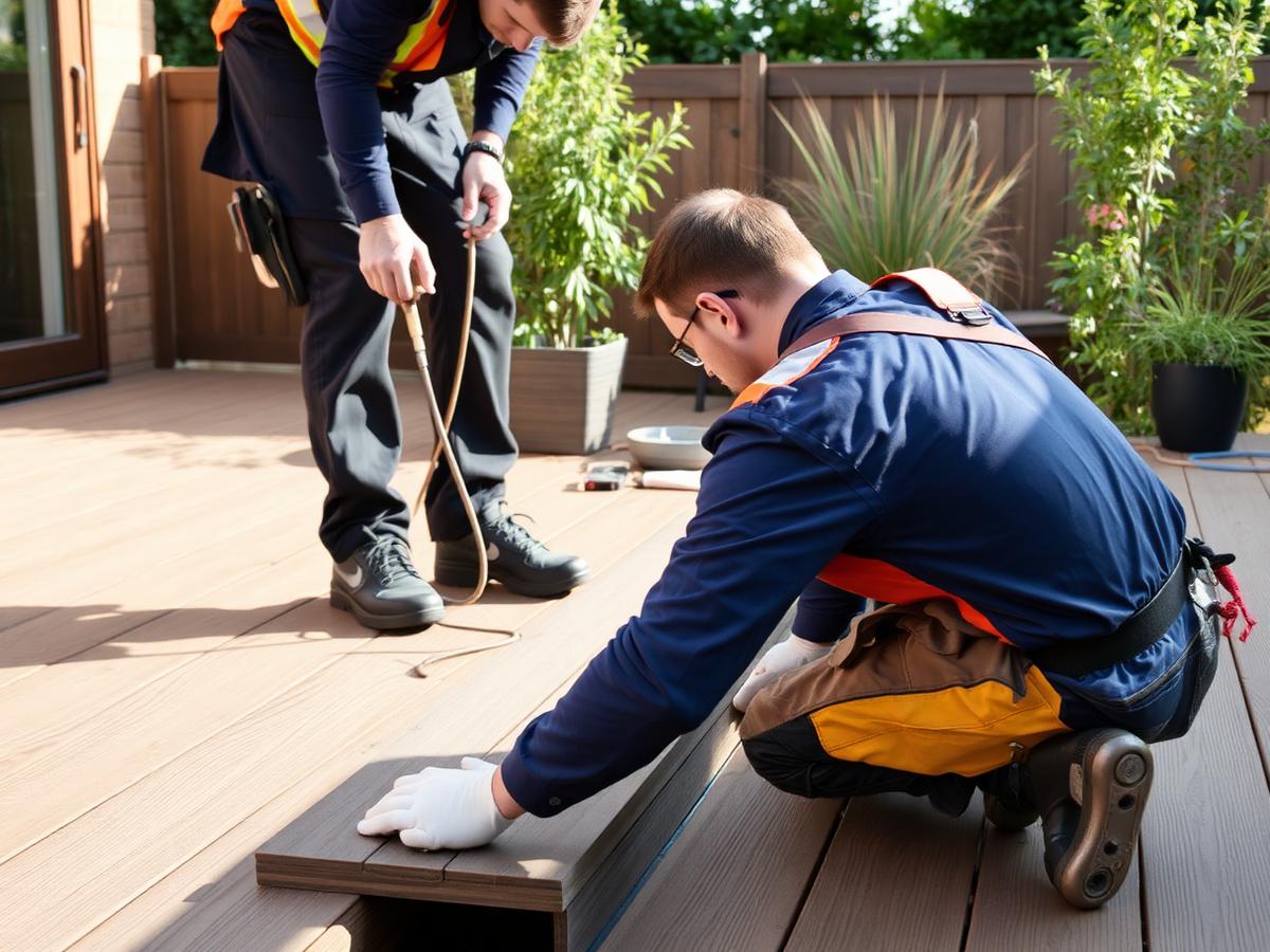 Installer completing a composite deck project